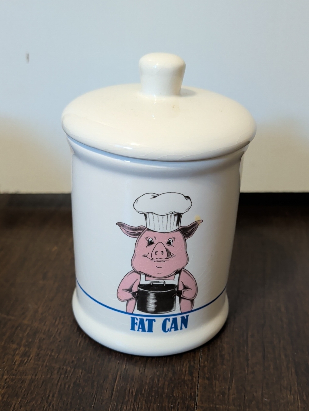 Vintage 1989 Bandwagon Fat Can Ceramic Kitchen Canister